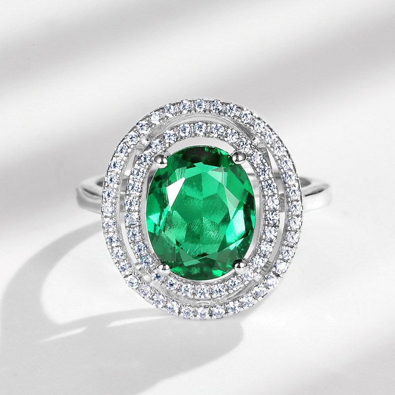 Lab Grown Diamond Emerald Cut Green Solitaire Ring 925 Silver Classic Engagement Pave Band with for Certificate for Women Gift