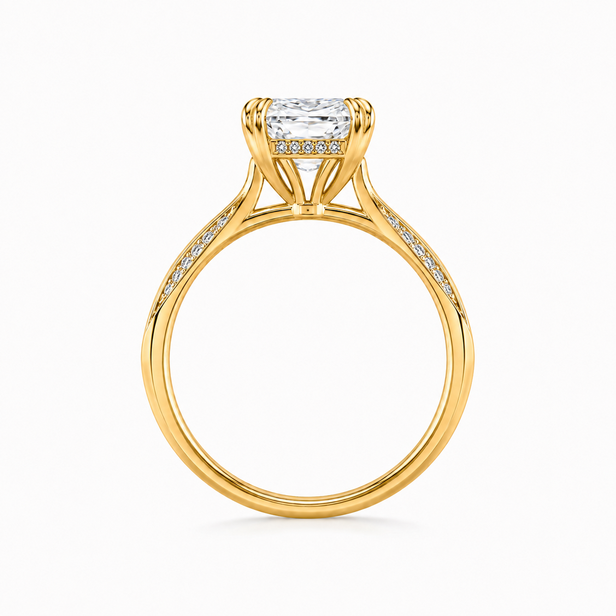 Lab Grown Diamond Ring 14k Yellow Gold Radiant Cut Cathedral Solitaire Ring IGI Certified Women