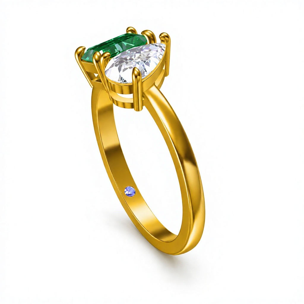 14K Gold Lab Grown Diamond Ring Emerald Cut Pear Round Lab Created Diamond Engagement Ring Lab Diamond Rings for Women
