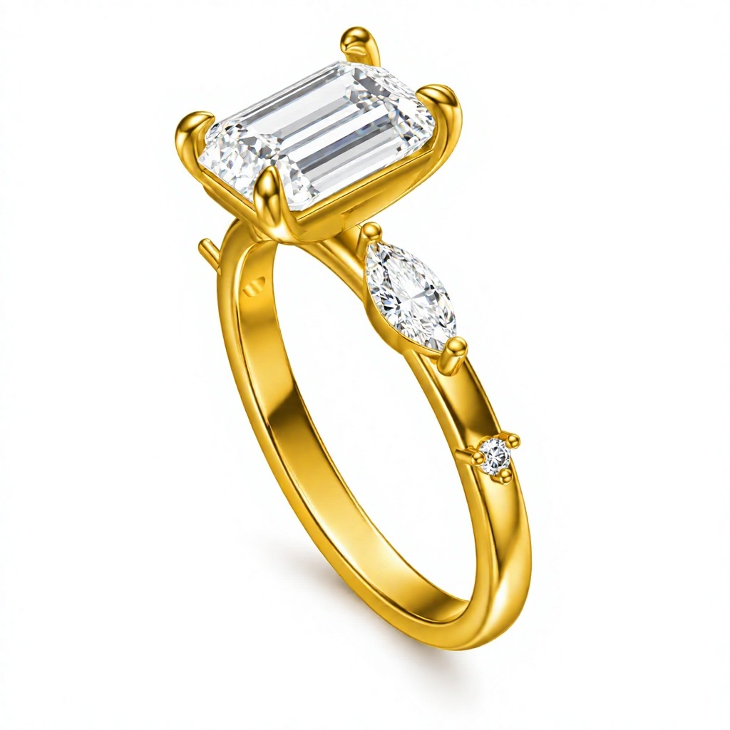 14K Gold Emerald Cut Lab Grown Diamond Ring Marquise Lab Created Diamond Engagement Ring Lab Diamond Rings for Women