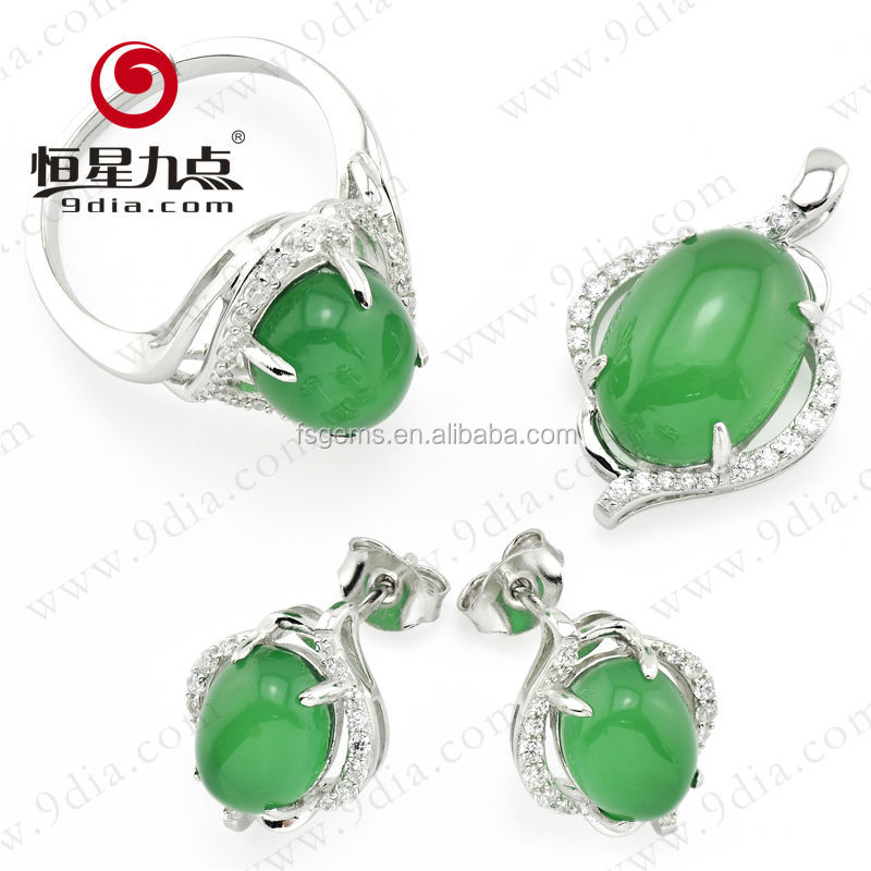 G1S003104A Wholesale 925 Sterling Silver Rose Gold Plated Hetian Jade Cabochon Jewelry Setting
