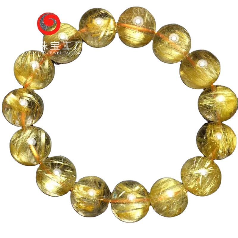 Factory Price High Quality Natural Gold Rutilated Quartz Round Beaded Bracelets 6mm 8mm 10mm 12mm 14mm Sizes Mineral Gemstones
