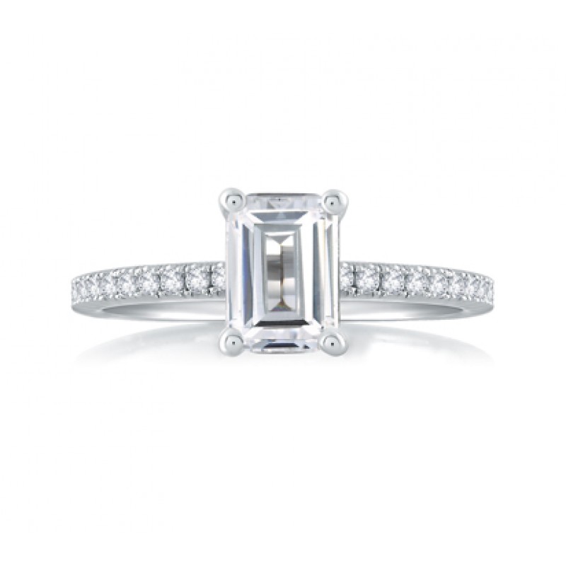 Wholesale 14K White Gold Emerald Cut Moissanite Ring Factory Direct for Wedding Engagement Gift or Party for  Certified