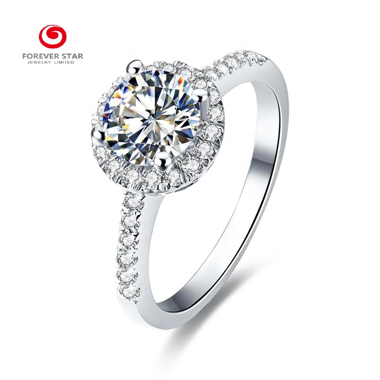 14K Gold Jewelry Wholesale D Color 1.25 Carat Platinum Plated Halo Solitaire Moissanite Engagement Ring for Woman