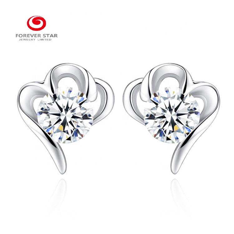 Factory Price Pretty Fashionable 925 Sterling Silver White Gold Color Plated Round Cubic Zirconia Stud Earrings