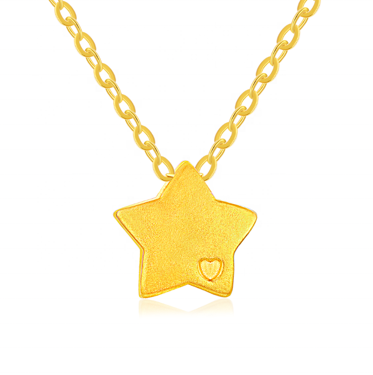 Pixiu Dragon Star 3D Hard 24K 999 Solid Real Gold Charms Pendant Necklace OEM Jewelry