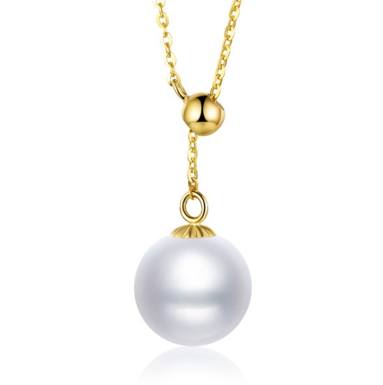 Hot Sale High Quality Birthday Gift  Fresh Water Pearl 18K Solid Gold Necklace Women