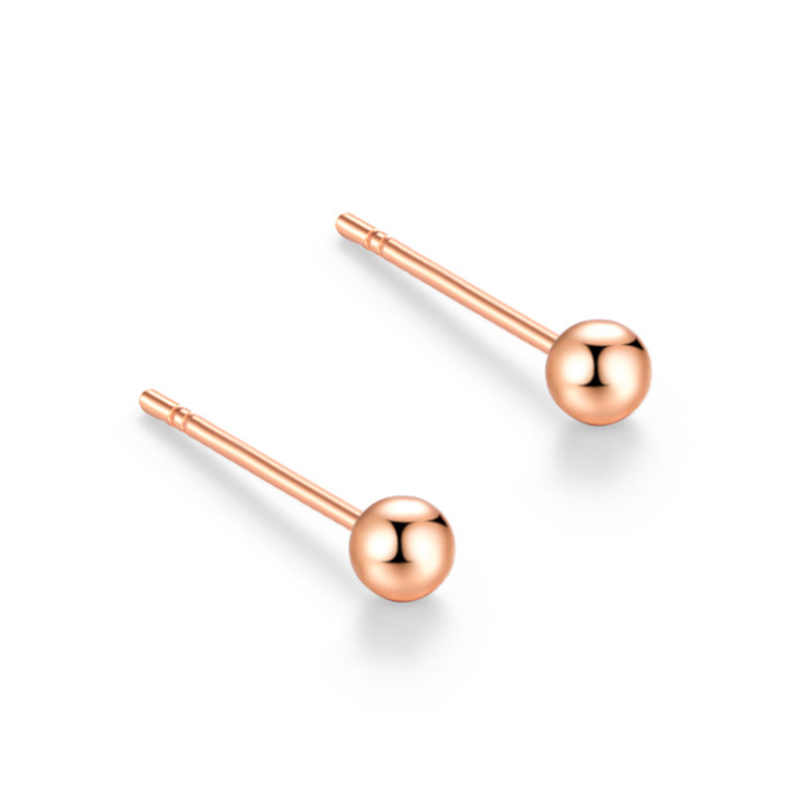 Fashion Real Solid 18K Rose Gold Ball Earring Studs