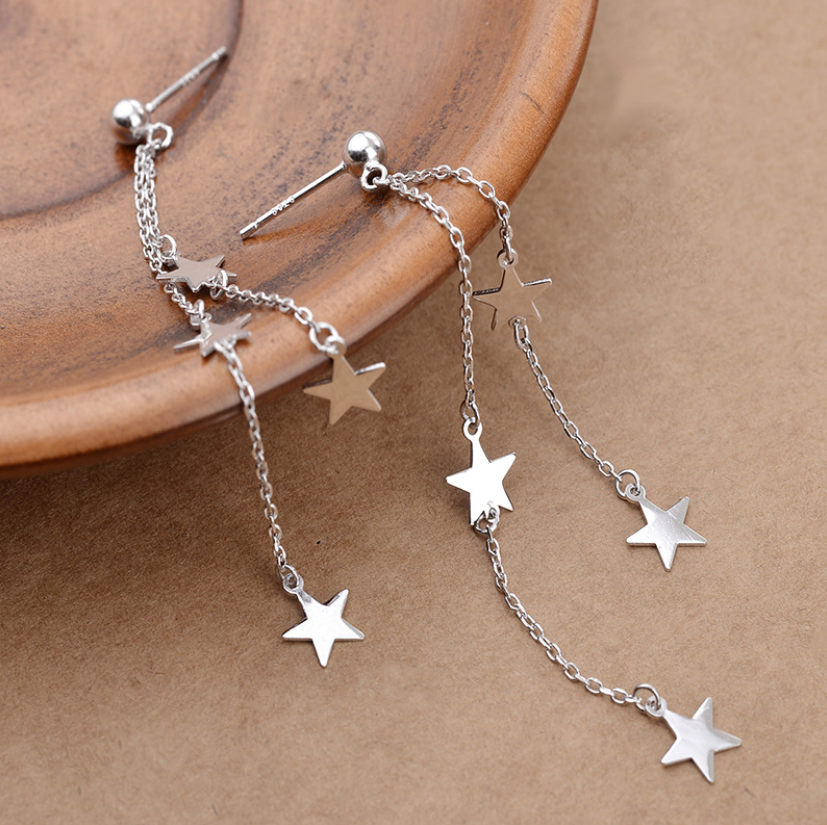 Fashion Tassel Earrings Women 925 Sterling Silver Star Earrings