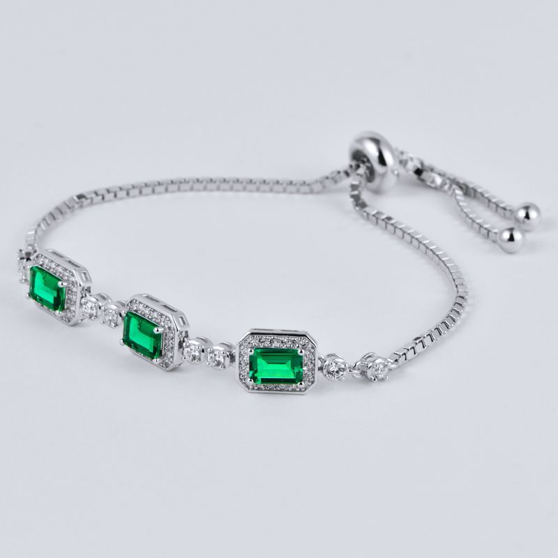 2021 Hot Sale Jewelry S925 Silver Charm Adjustable Bracelets Lab Grown Emerald Stone for WOMEN'S Gift Party