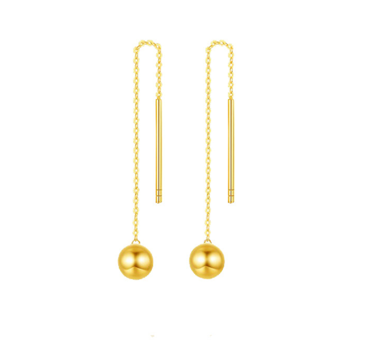 Forever Star Fashionable Women Round Bead Real 18K Gold Dangling Earrings