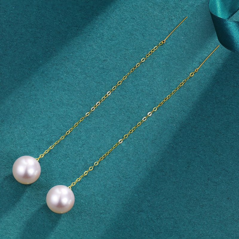 18K Solid Gold Pearl Dangling Earrings Classic Style Rose Gold and Yellow Gold Jewelry for Wedding Engagement or Party Gift