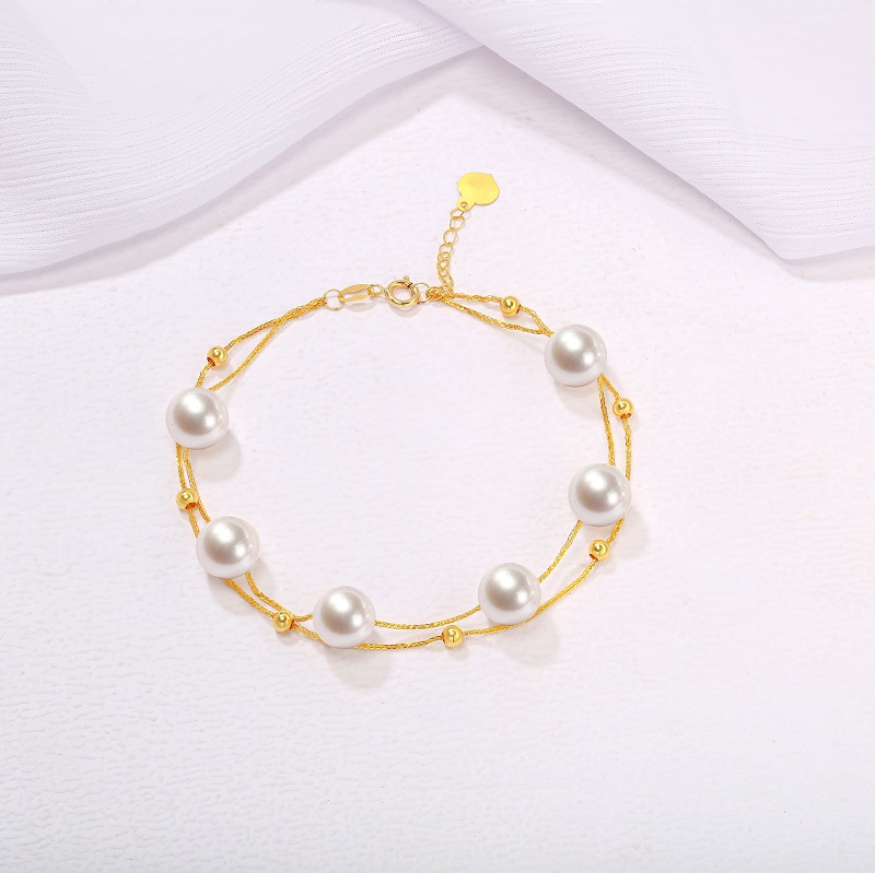 New Design Jewelry Double Layered Pearl Bracelet 18k Gold Freshwater Pearl Bracelet for Women