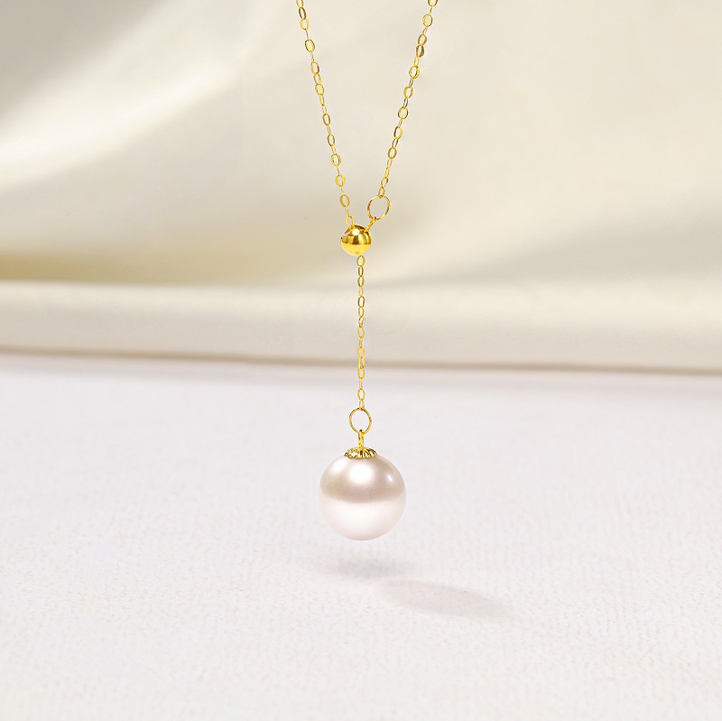 18k Gold Trendy Freshwater Single Pearl Pendant Necklace for Wedding Engagement Anniversary Party Gift