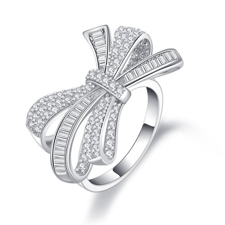 In Stock Ring Rhodium Plated Silver Butterfly Ring CZ 925 Ring