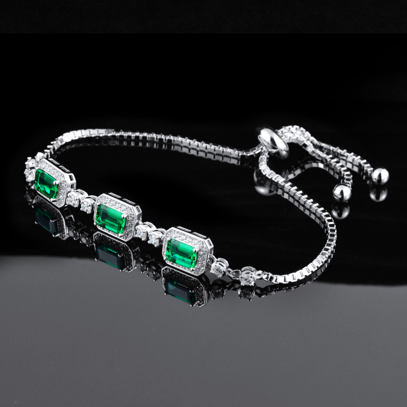 New Fashion 925 Sterling Silver  Elegant Jewelry Simple Zircon Green Emerald Bracelet