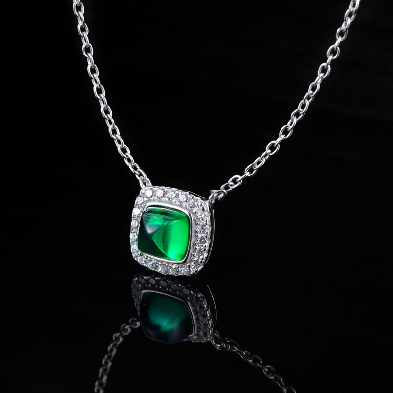 Luxury 925 Sterling Silver Jewelry Women's Emerald Pendant Necklace with Zircon Elegant Chains