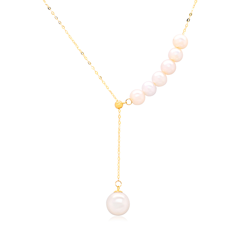 18K Gold Jewelry Necklace with Freshwater Pearl Fashion Asymmetric Sexy Clavicle Y Chain Freshwater Pearl Necklace
