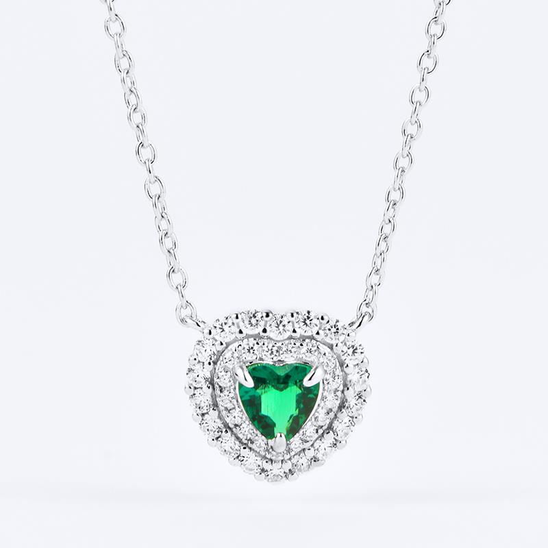 Forever Star Fine Jewelry 925 Sterling Silver Lab Grown Emerald Heart Pendant Necklace