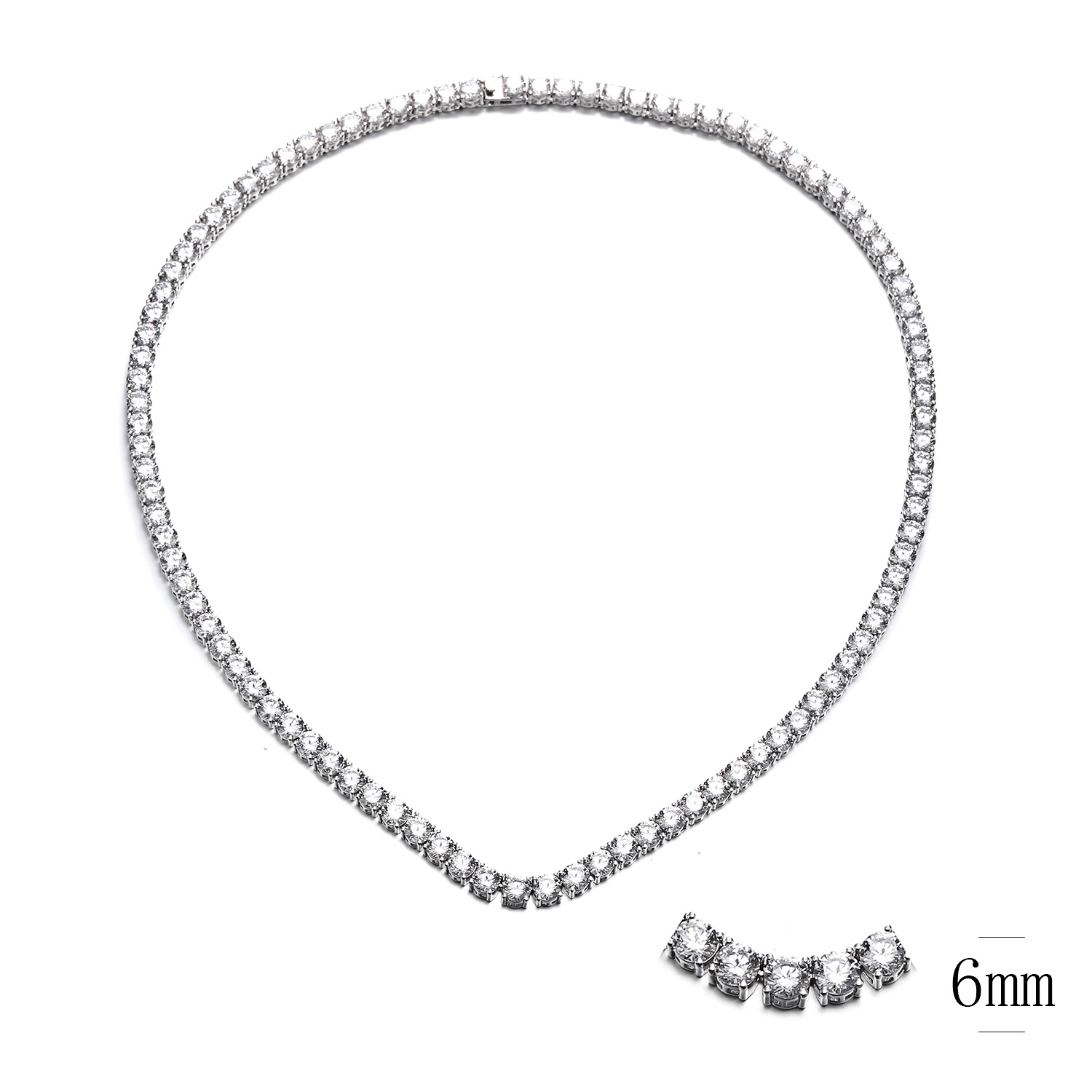 Silver White Rose Gold Plated Iced Out CZ Chain Jewelry Tennis Choker Necklace Mens Hip Hop Diamond Tennis Chain for Women