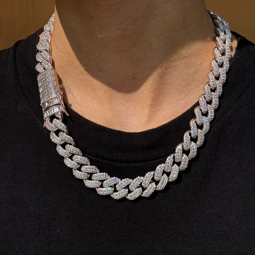 Hip Hop Men's Silver Cuban Link Chain Necklace Moissanite Bracelet & Anklet Iced Style