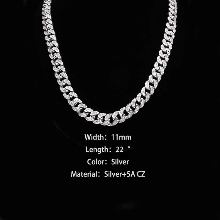 European High Quality Men's Cuban Link Chain Necklace Hip Hop Iced Out CZ 925 Sterling Silver Cuban Link Chain Necklace
