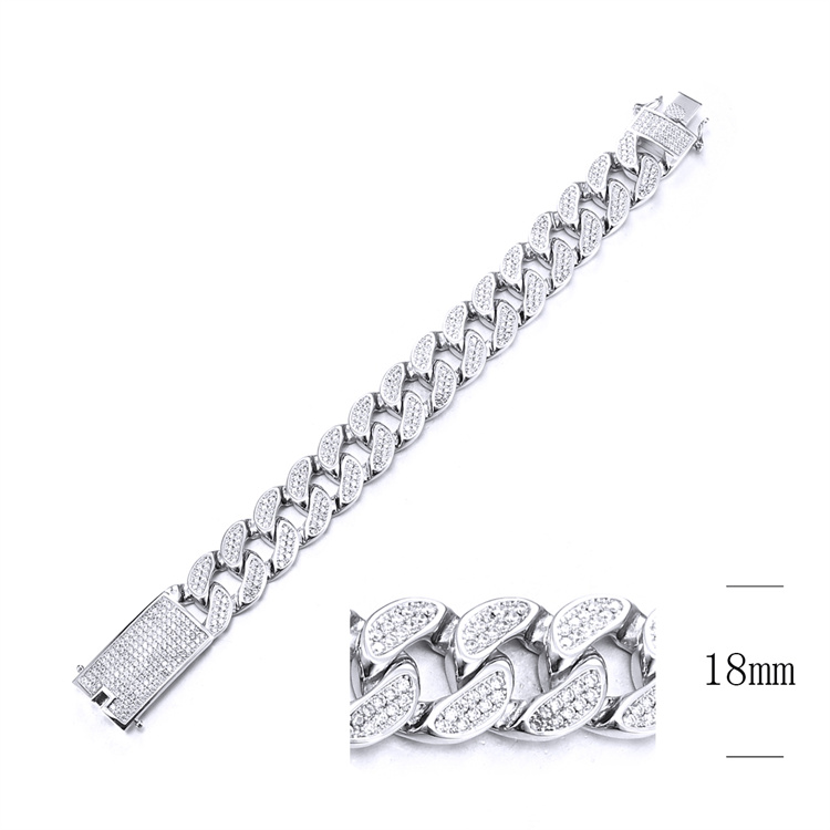 Hip Hop 18mm Miami Chunky Cuban Link Bracelet Iced Out Micro Pave CZ Brass Sterling Silver Bracelets Men's Jewelry Gifts