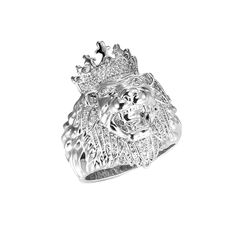 Wholesale High Quality Hip Hop Ring Jewelry Iced Out Crown lion Silver Rings