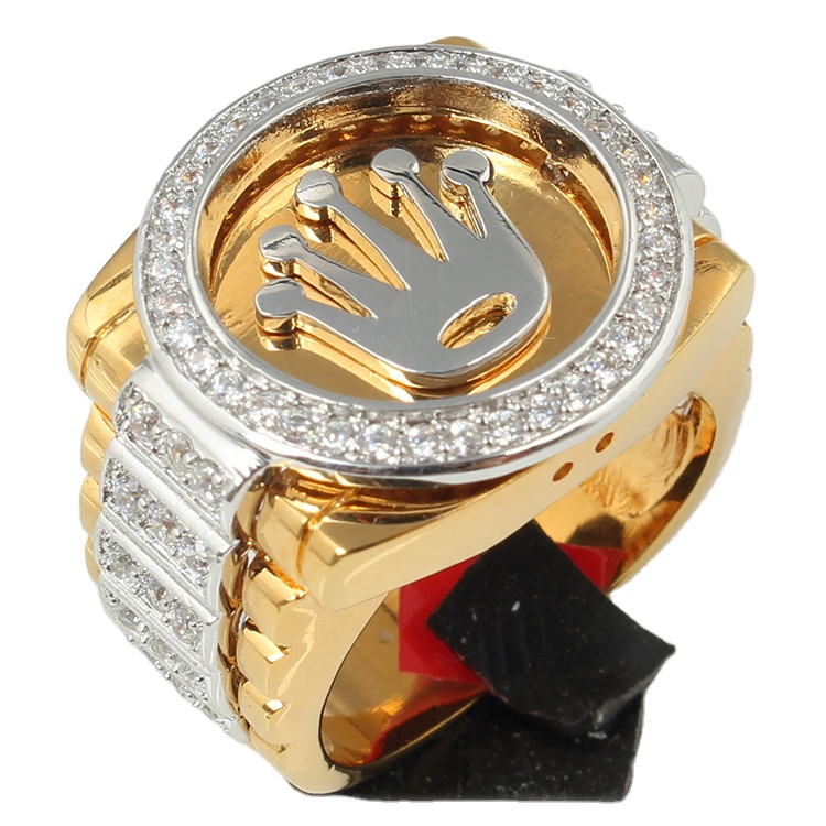 925 Silver Sterling Crown Ring Gold Plated with Zirconia Pave Rings