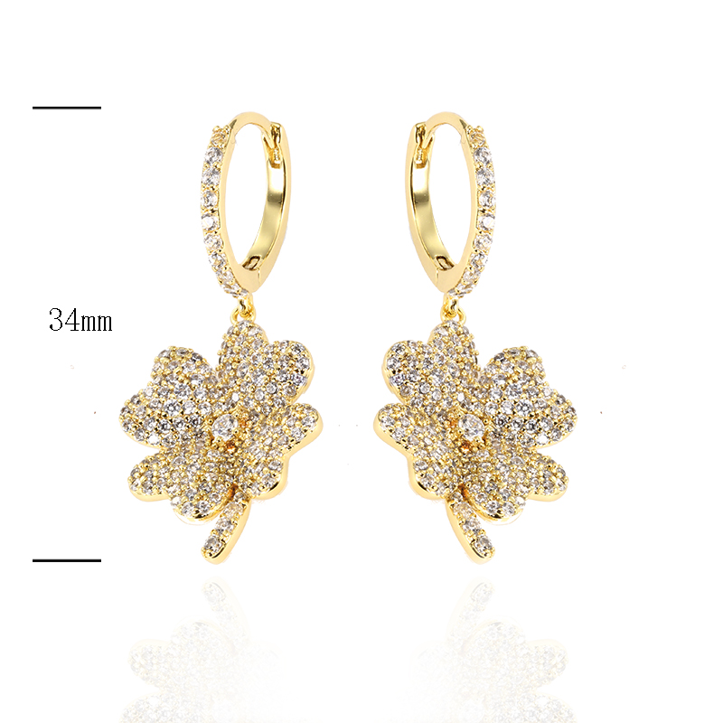 Classic White Cz S925 Lucky Four Leaf Clover Drop Earrings