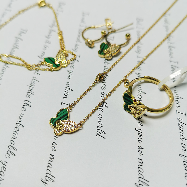 Wholesale 4-Piece Synthetic Malachite CZ Butterfly Jewelry Sets 925 Sterling Silver Star Gold Silver Plated Engagement Gift