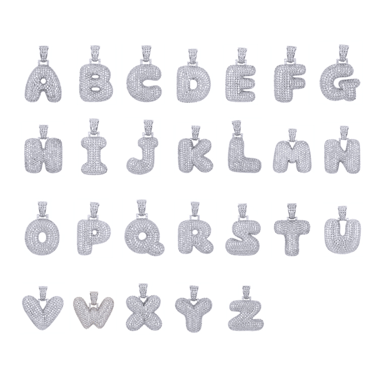 Wholesale Custom Silver Hip Hop Jewelry Fashion Diy Handmade A-Z 26 Initial Letter Charm Alphabet Pendant Design