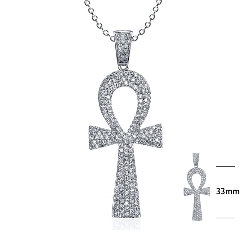Forever Star Hip Hop Style Men Jewelry Cz Paved Bling Copper Silver Egypt Ankh Sign  Custom  Pendant  Jewelry  Wholesale