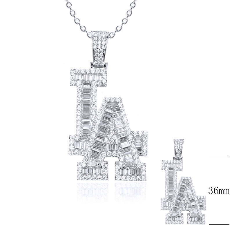Full Cz Cubic Zirconia Hip Hop Style Jewelry  LA Letter Copper Silver Pendant Custom Jewelry  Wholesale