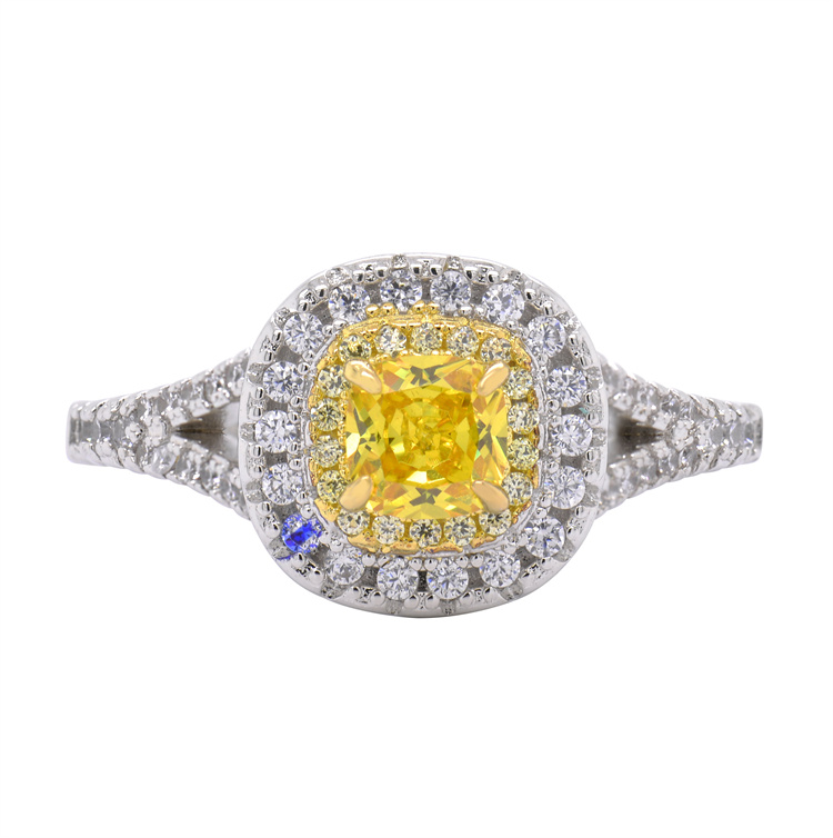 10K 14K 18K White Gold Engagement Wedding Cushion Cut 0.6Ct Yellow Moissanite Ring