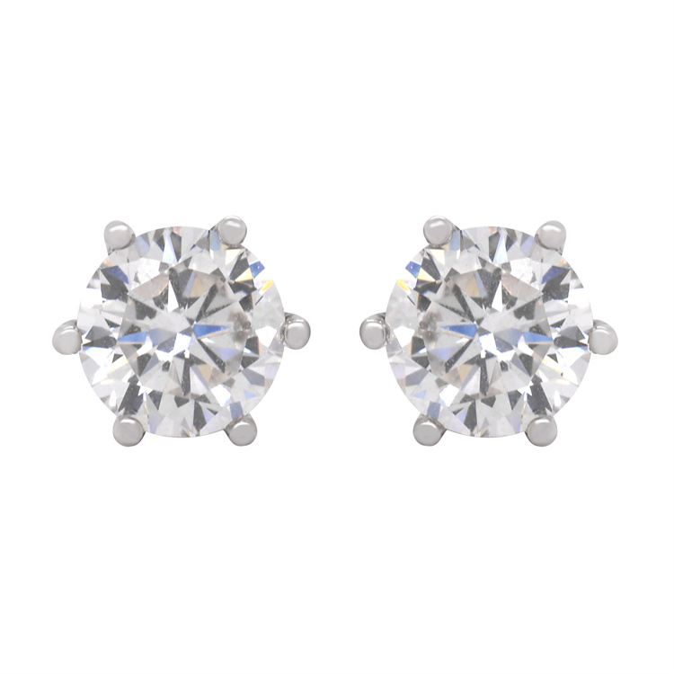 Customized 10K White Gold Six Claws Moissanite Diamond Stud Earrings