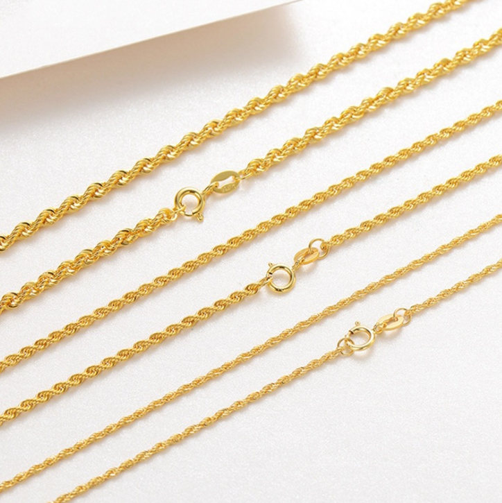 Wholesale Solid 18K Necklace Rope Chain Real Gold Rope Necklace in Stock