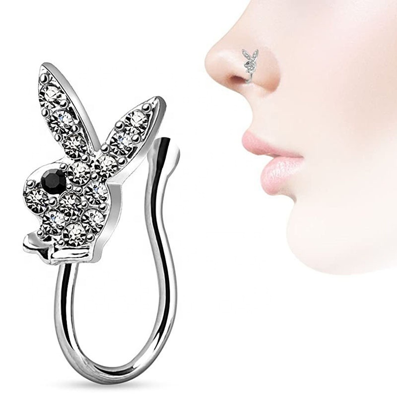 1PCS 18K Gold Vintage Spiral Inlaid Zircon Non-Piercing Nose Ring Women Butterfly Flower Stud Ball Wedding Jewelry
