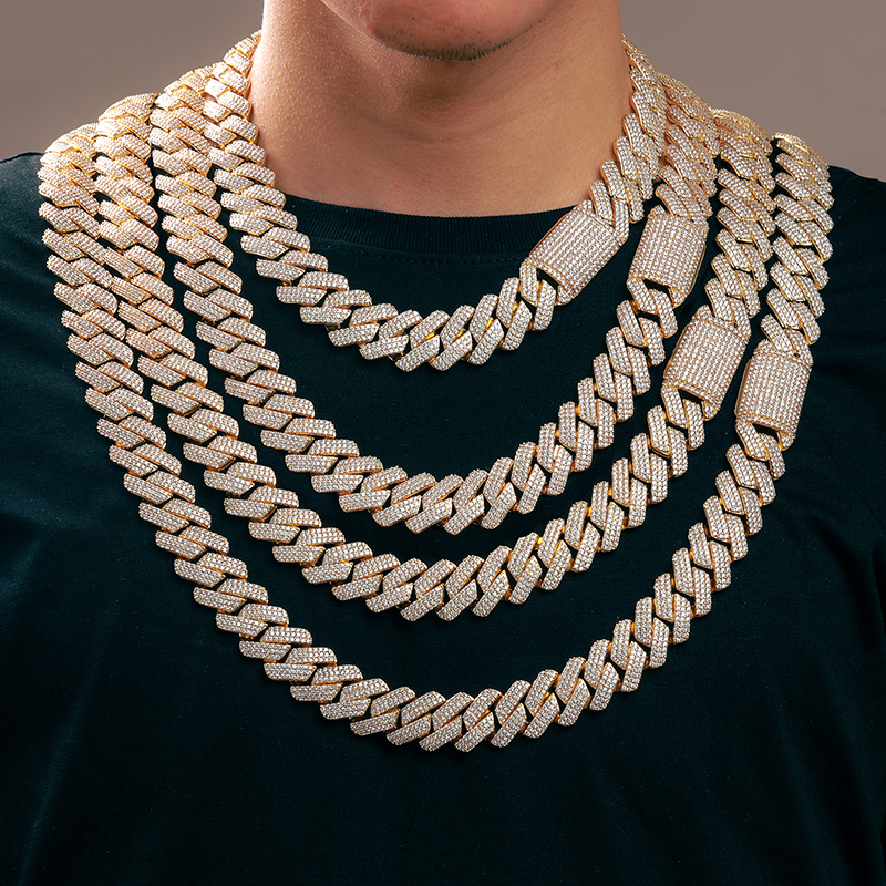 Iced out 925 Silver Cuban Link Chain Necklace Men's Hip Hop Style with Moissanite Fashionable Accessory