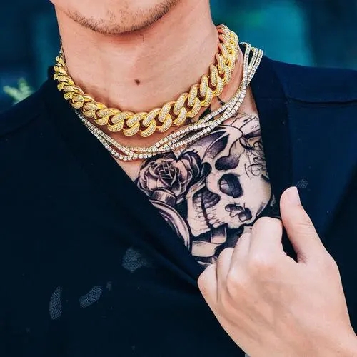 Unisex 18K Gold and Silver Iced Out Bracelet and Necklace Set with Moissanite and Diamond Cubic Zirconia by Cuban Link