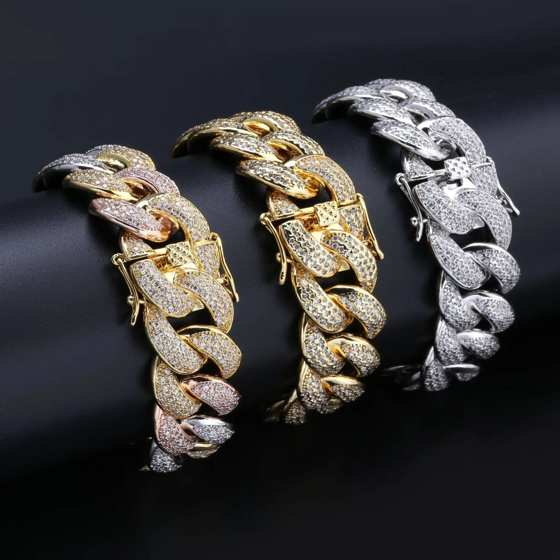 Men's 18K Gold and Moissanite Silver Cuban Link Chain Iced Out Hip Hop Style Religious Bracelet and Anklet Necklace