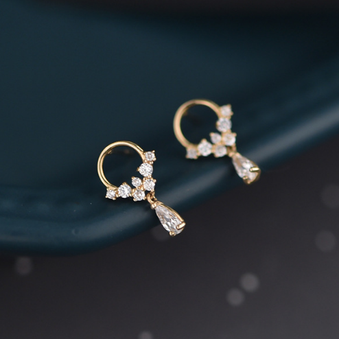 New Collection White CZ Tear Drop Design 14k Solid Gold Filled Hoop Earrings Jewelry