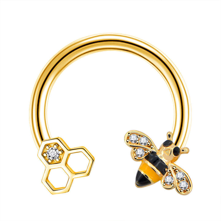 16G/18G Gold Bee Honeycomb Circular Piercing Body Nose Hoop Septum Rings Piercing Horseshoe Jewelry