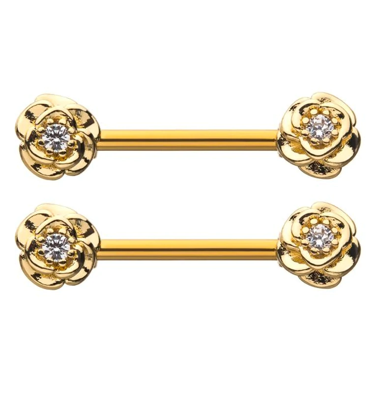 Women 10k 14k Gold Wedding Rose Flower Sexy Nipple Barbells Nipple Ring Body Piercing Jewelry