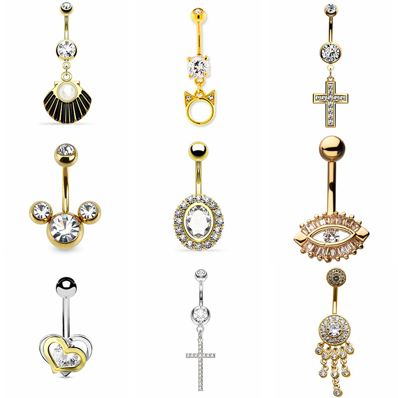 New Design Women Sexy Belly Button Rings 10k 14k 18k Gold Dangle Crystal  Navel Rings Body Piercing Jewelry