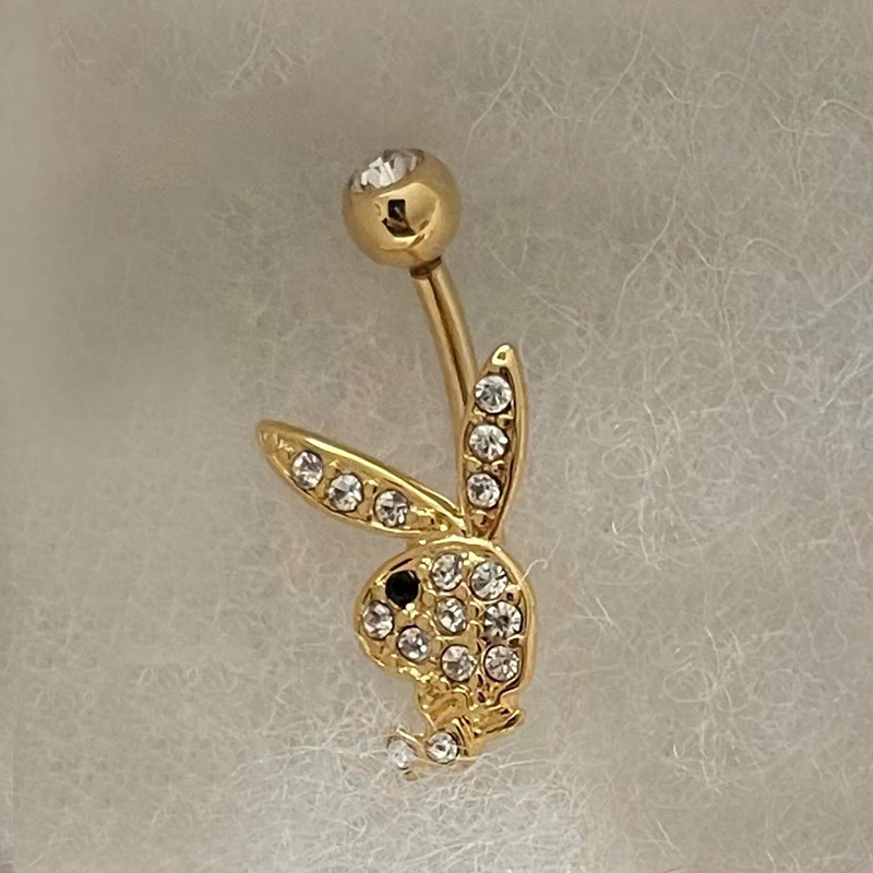 Newest Style Cute Rabbit Head Gold Bunny Belly Ring 10K Gold Body Piercing Jewelry Navel Ring