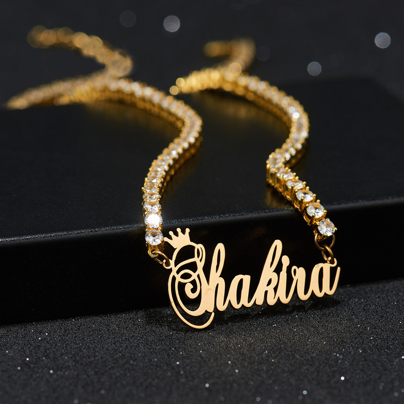 Customized Name Stainless Steel 18K Gold Plated Chains Necklaces DIY CZ Name Pendant Charms Hip Hop Tennis  Chain Jewelry