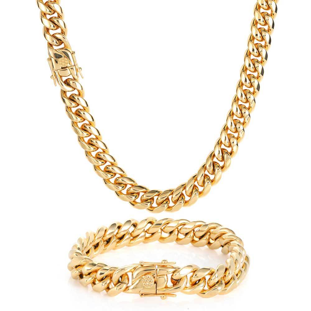 Wholesale Men's 18K Gold Plated Sterling Silver Cuban Link Chain Iced out Miami Chains Cuban Chokers Necklace Hip Hop Style