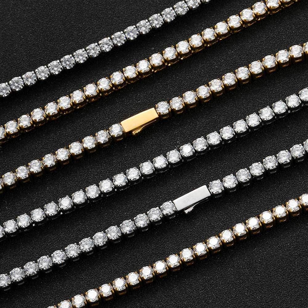 Hip Hop 18K Gold Plated Stainless Steel Cuban Chain Iced Out Diamond Zircon Tennis Necklace Gift Party Unisex