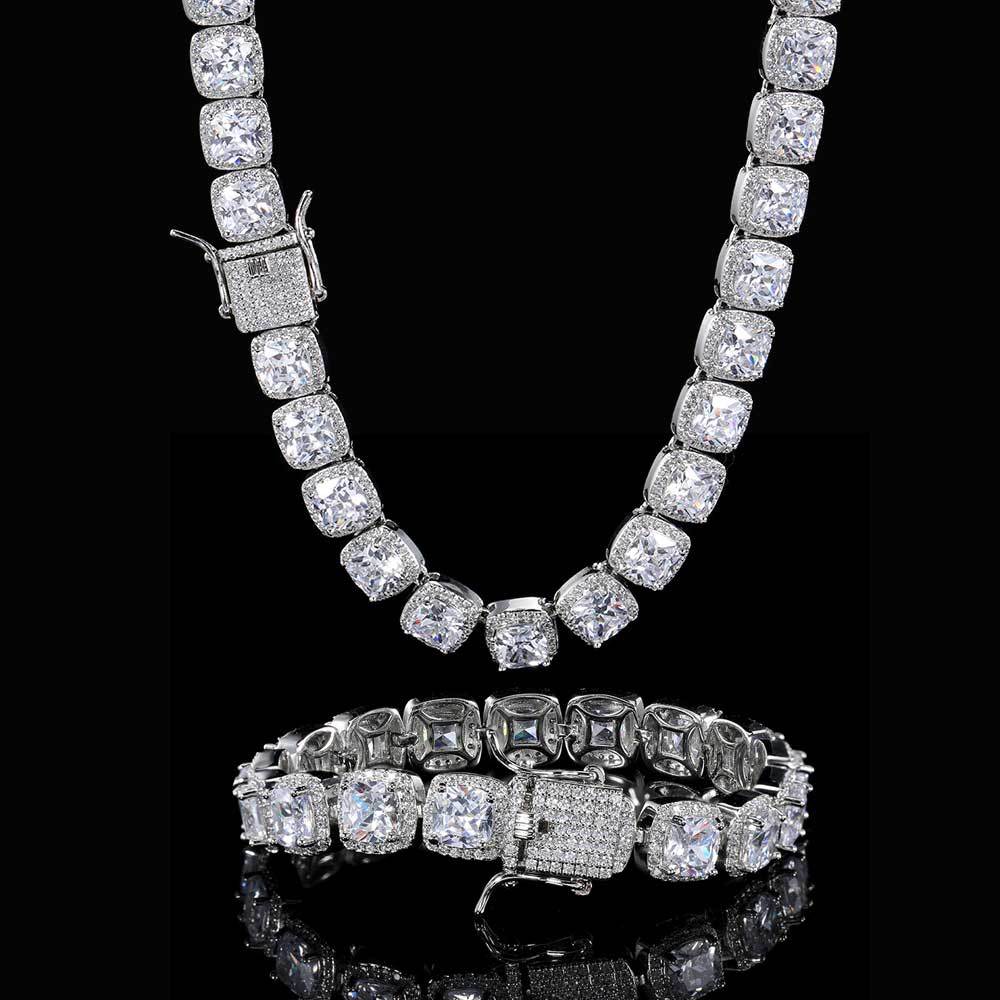 Fashion New Square Rock Candy Necklace Chain 10mm Men's Women's Jewelry CZ Cuban Chain Necklace Tennis Chain